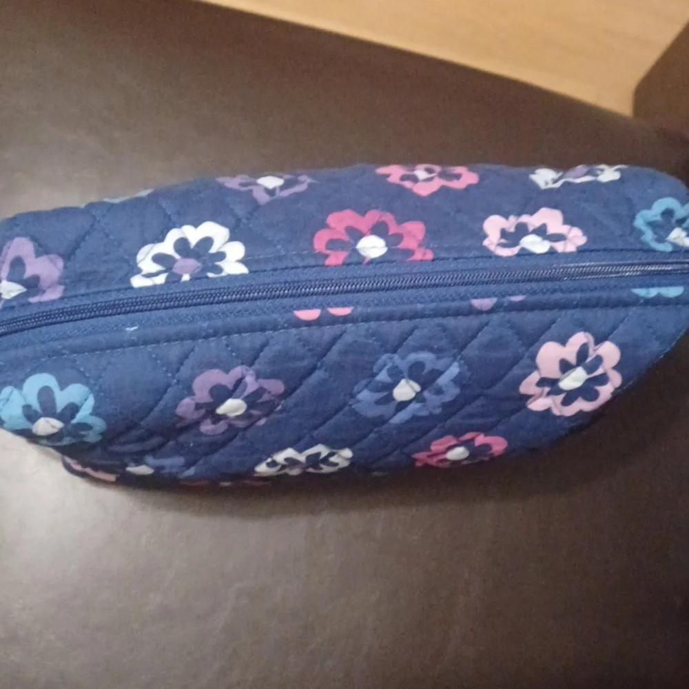 Quilted Navy Floral Cosmetic Pouch